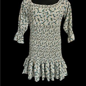 Savi Mom Floral Smocked Dress - Green and White